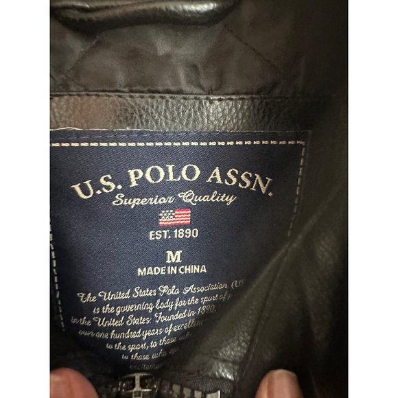 VTG US Polo Assn Leather Racer Motorcycle Jacket mens M Black - Picture 5 of 7